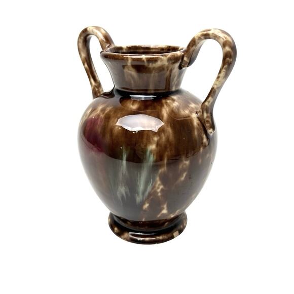 Brown Drip Glaze Ceramic Vase Art Pottery Double Handle Glossy 5 Inch Tall Vtg - Picture 12 of 15